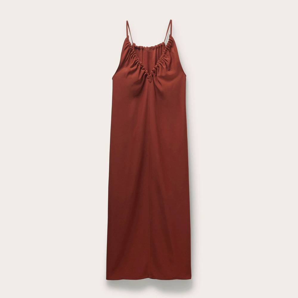 ZARA Minimalist Loose Long Terracotta Pleated Slip Dress - Picture 5 of 5